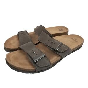 Earth Origins Women's Orra 2 Strap Brown Leather Slides Sandals Size 11
